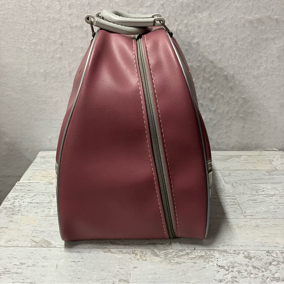 Vtg BRUNSWICK bowling ball bag light pink mauve single ball + rack RETRO-NICE! - Picture 5 of 9